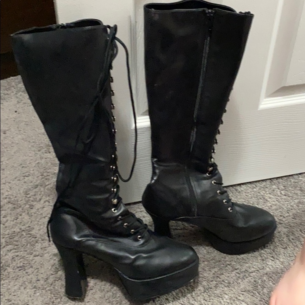 Platform combat boots.
